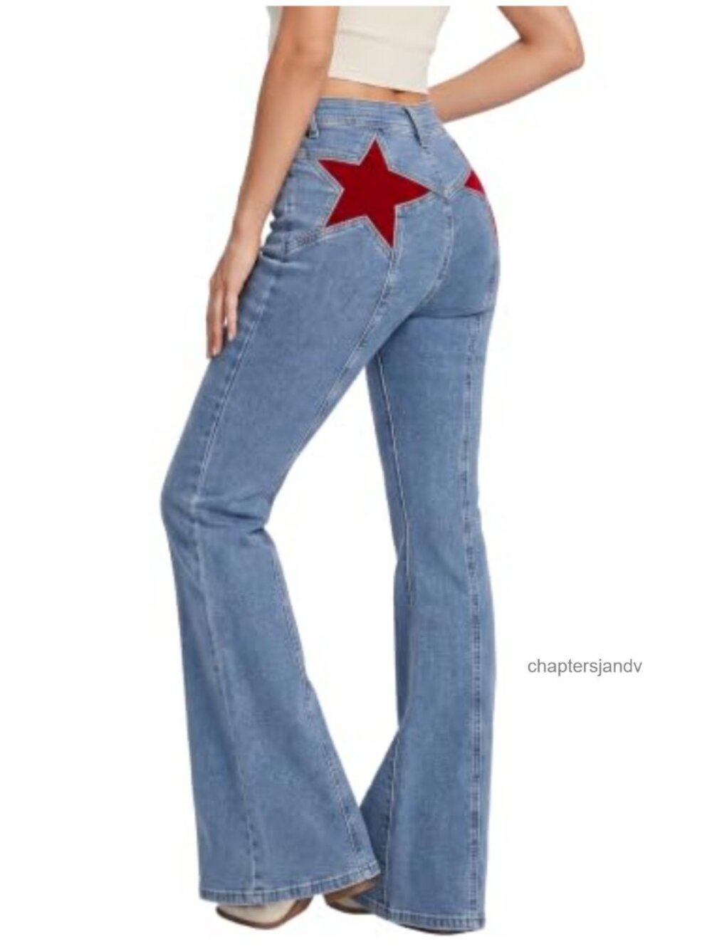High Waisted Flare Jeans Star Patches Vintage Y2K Denim Pants Stretch